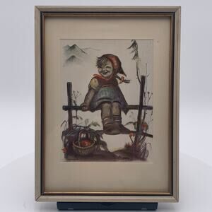 Genuine M.J. Hummel Reproduction Genuine #39G "Sitting on Fence" Print VTG